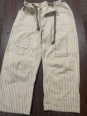 BiBi Cream and White Striped Cargo Jeans